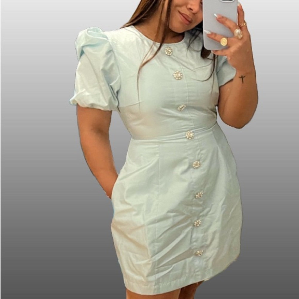 Danielle Bernstein Rhinestone-Button Dress In Del… - image 1